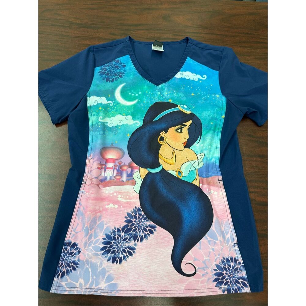 Disney Jasmine V-Neck Scrub Top with Pockets Size Small